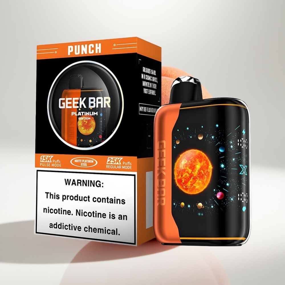 GEEK BAR Platinum Edition 25000 – 25000 Ťahov, Dynamický 3D Zakrivený Displej, Rýchle Nabíjanie USB-C, 20mL Tekutiny
