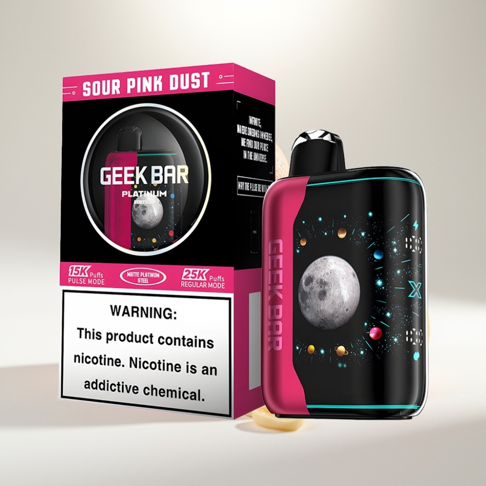 GEEK BAR Platinum Edition 25000 Disposable Vape Kyslý Ružový Prach – 25000 Ťahov, 20mL Tekutina, 2% Nikotín, Duálna Mriežková Cievka