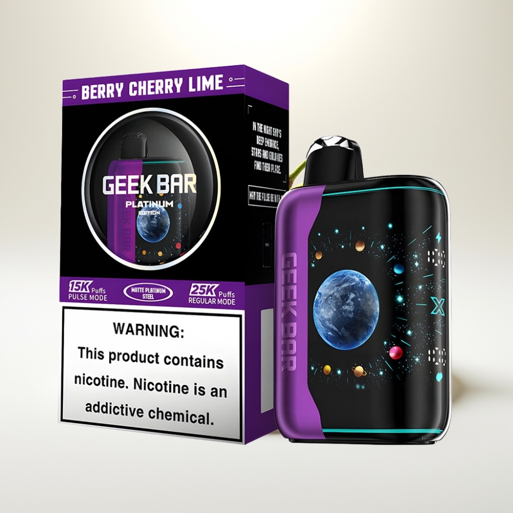 GEEK BAR Platinum Edition 25000 Disposable Vape Čerešňa Borievka Lime – 25000 Puffs, Quick Charging, Dual Mesh Coil