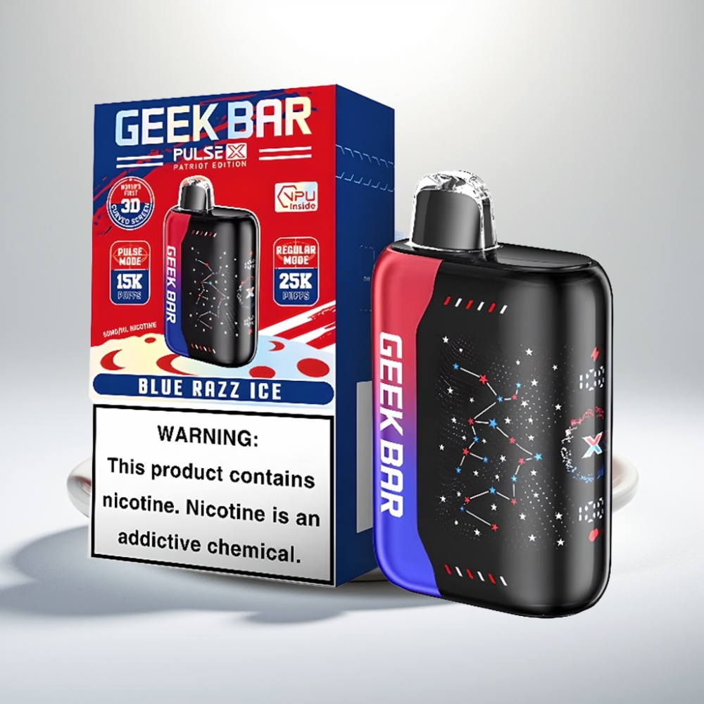Geek Bar Pulse X 25000 Puffs – 25000 Ťahov, 18mL Kvapaliny, 0-5% Nikotín, Dual Mesh Cievka, Patriot Edícia