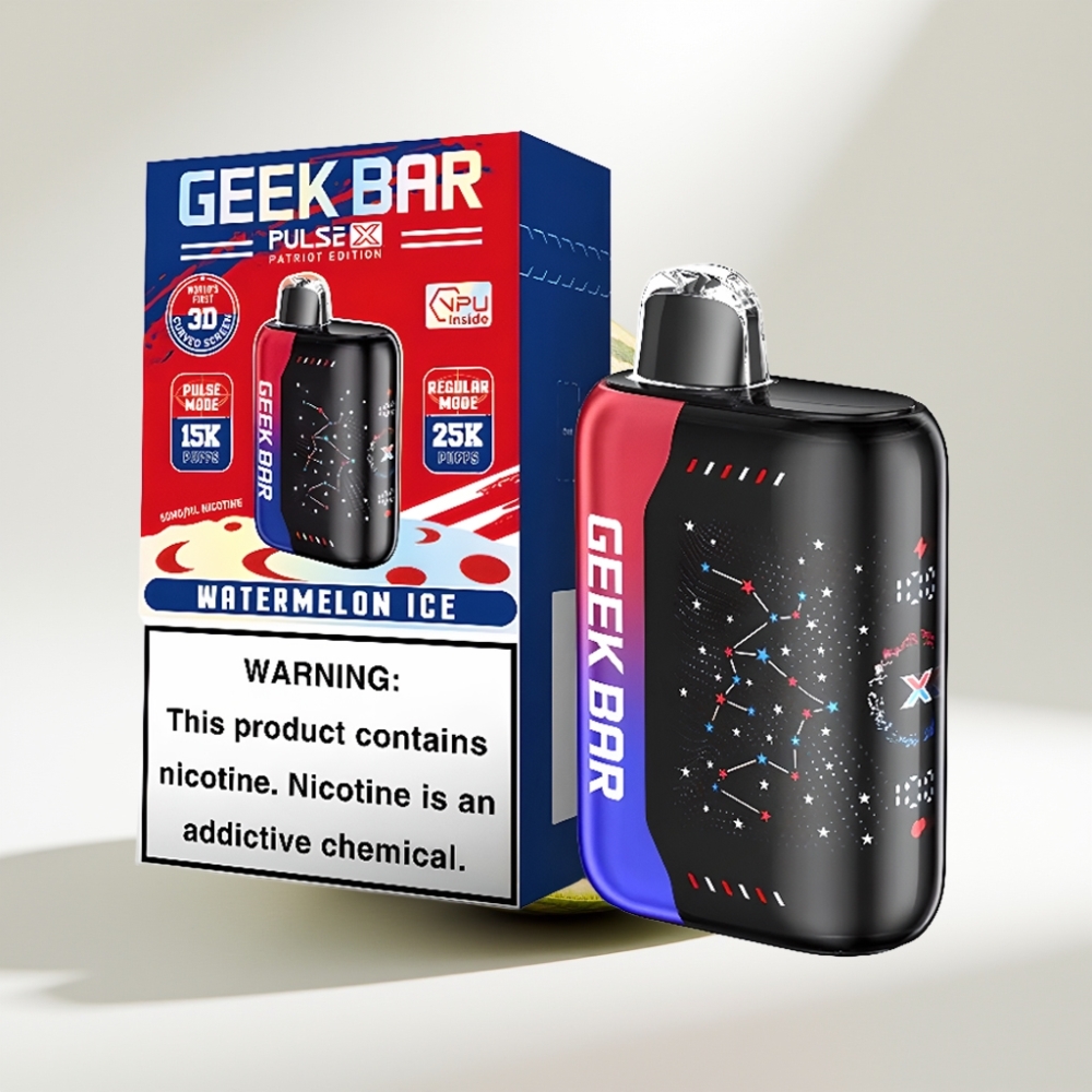 Geek Bar Pulse X 25000 Puffs – 25000 Ťahov, 18mL Kvapaliny, 0-5% Nikotín, Dual Mesh Cievka, Patriot Edícia