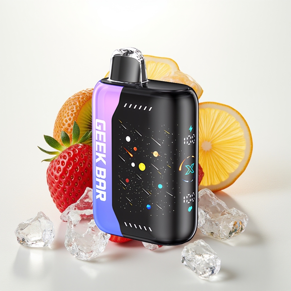 GEEK BAR Pulse X 42K Puffs Meteor Edition Jahoda Kiwi Ľadová – 42K puffs, 820mAh, 3D zakrivený displej, Dual Mesh Coil