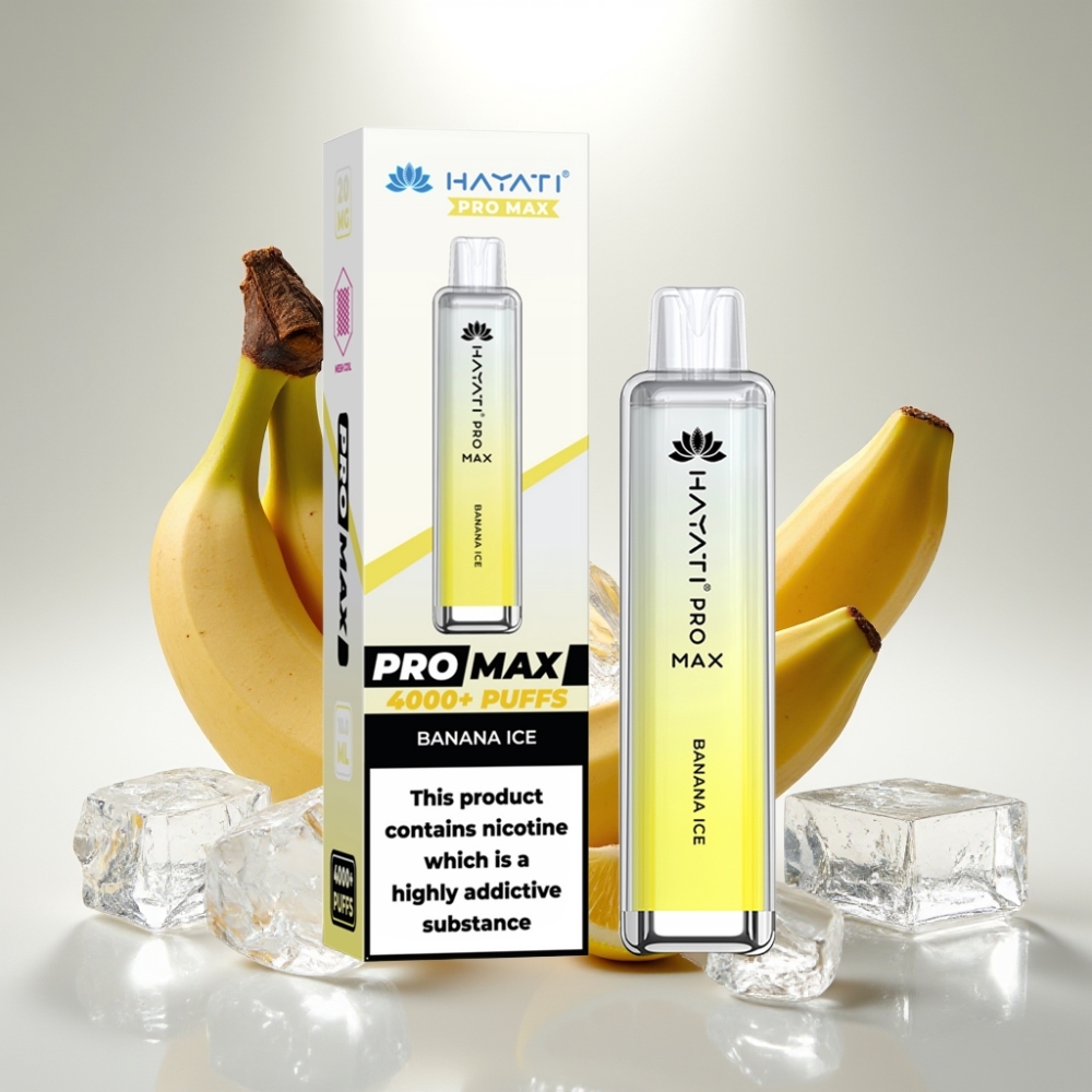 Hayati Pro Max 4000 Puffs Disposable Vape Banánový ľad – 1400mAh, 2ml/10ml, Dual 1.1 Ohm Mesh Coil