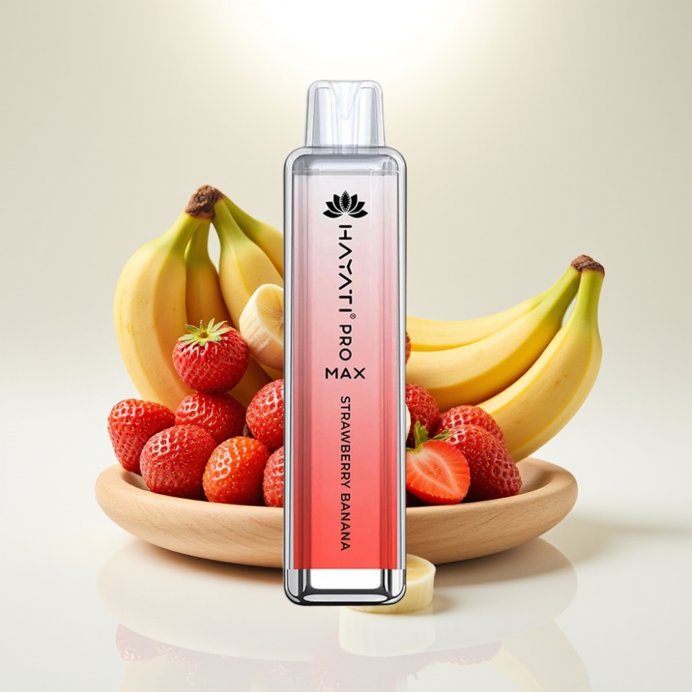 Hayati Pro Max 4000 Puffs Disposable Vape Jahodová Banánová – 1400mAh, 2ml/10ml, Dual 1.1 Ohm Mesh Coil Hayati Pro Max 4000 Puffs Disposable Vape Jahodová Banánová – 1400mAh, 2ml/10ml, Dual 1.1 Ohm Mesh Coil