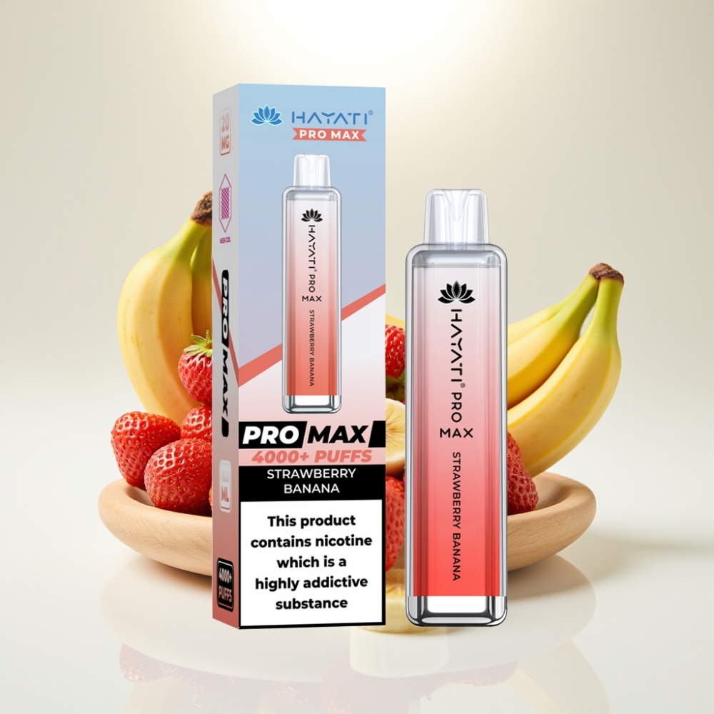 Hayati Pro Max 4000 Puffs Disposable Vape Jahodová Banánová – 1400mAh, 2ml/10ml, Dual 1.1 Ohm Mesh Coil