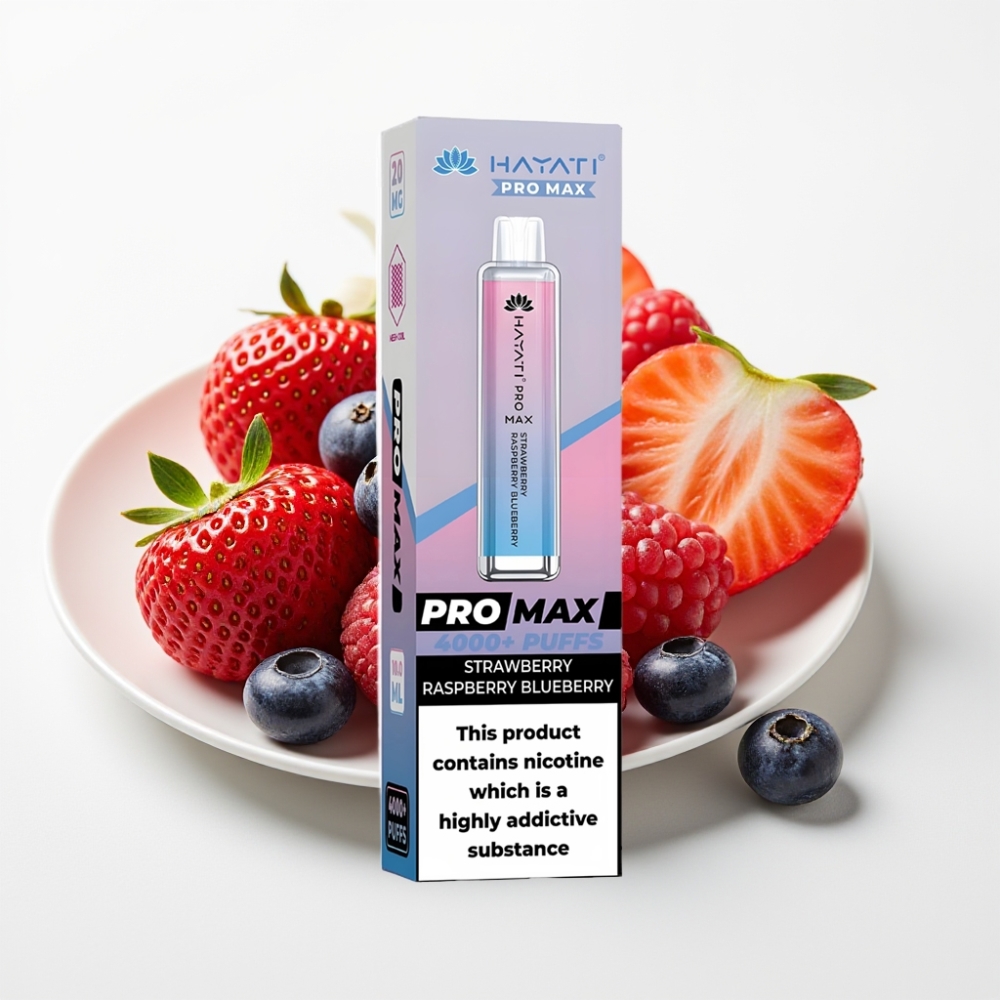 Hayati Pro Max 4000 Puffs Disposable Vape Jahodová Malinová Čučoriedková – 1400mAh, 2ml/10ml, 5% Nikotín, Duálna 1.1 Ohm Mriežka