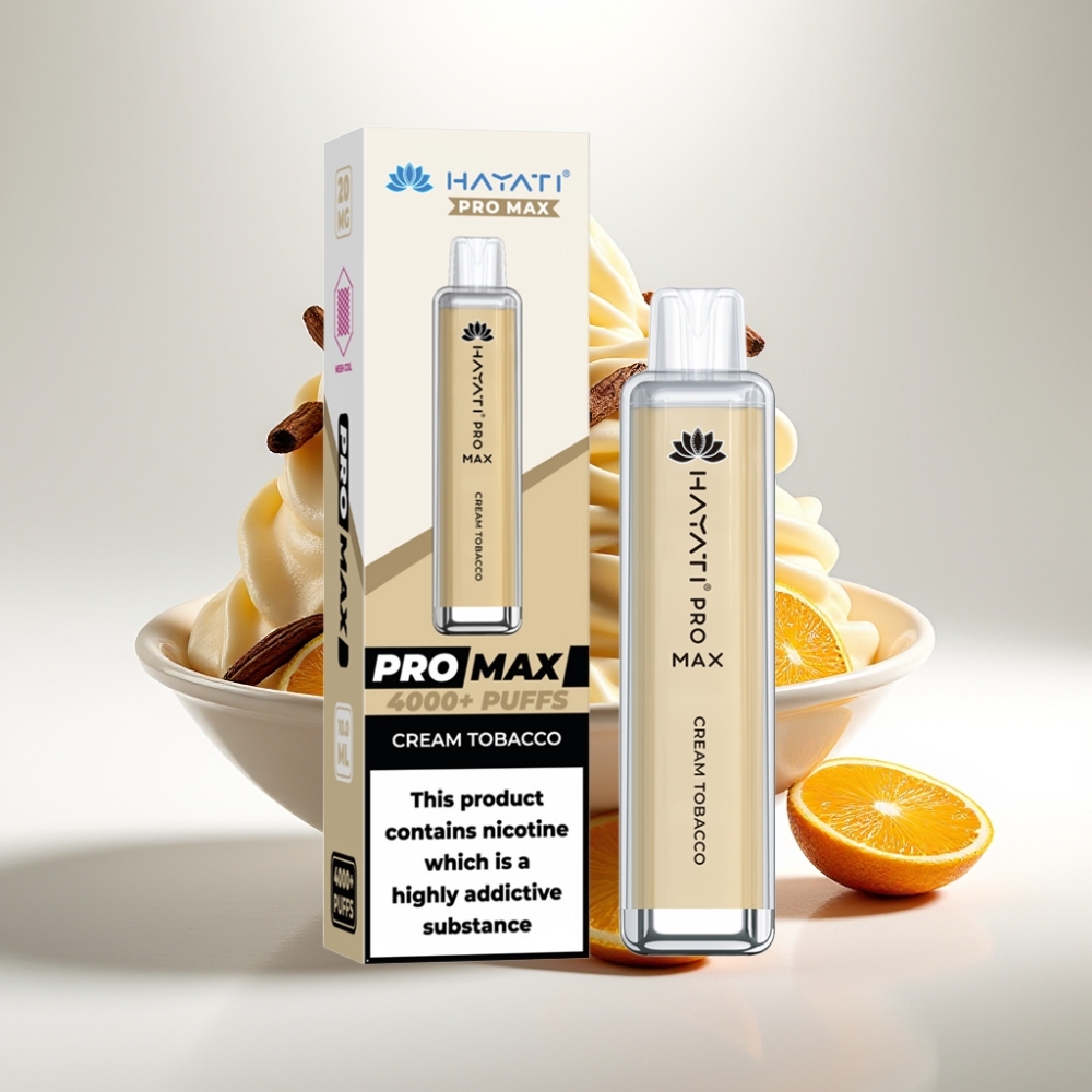 Hayati Pro Max 4000 Puffs Disposable Vape Krémový Tabak – 1400mAh, 2ml/10ml, 5% Nikotín