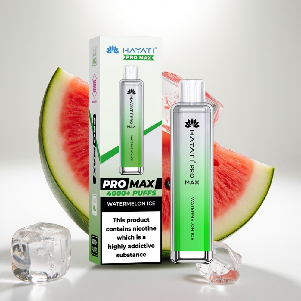 Hayati Pro Max 4000 Puffs Disposable Vape Melónový ľad, 2%/5% Nikotín, 1400mAh, 2ml+10ml