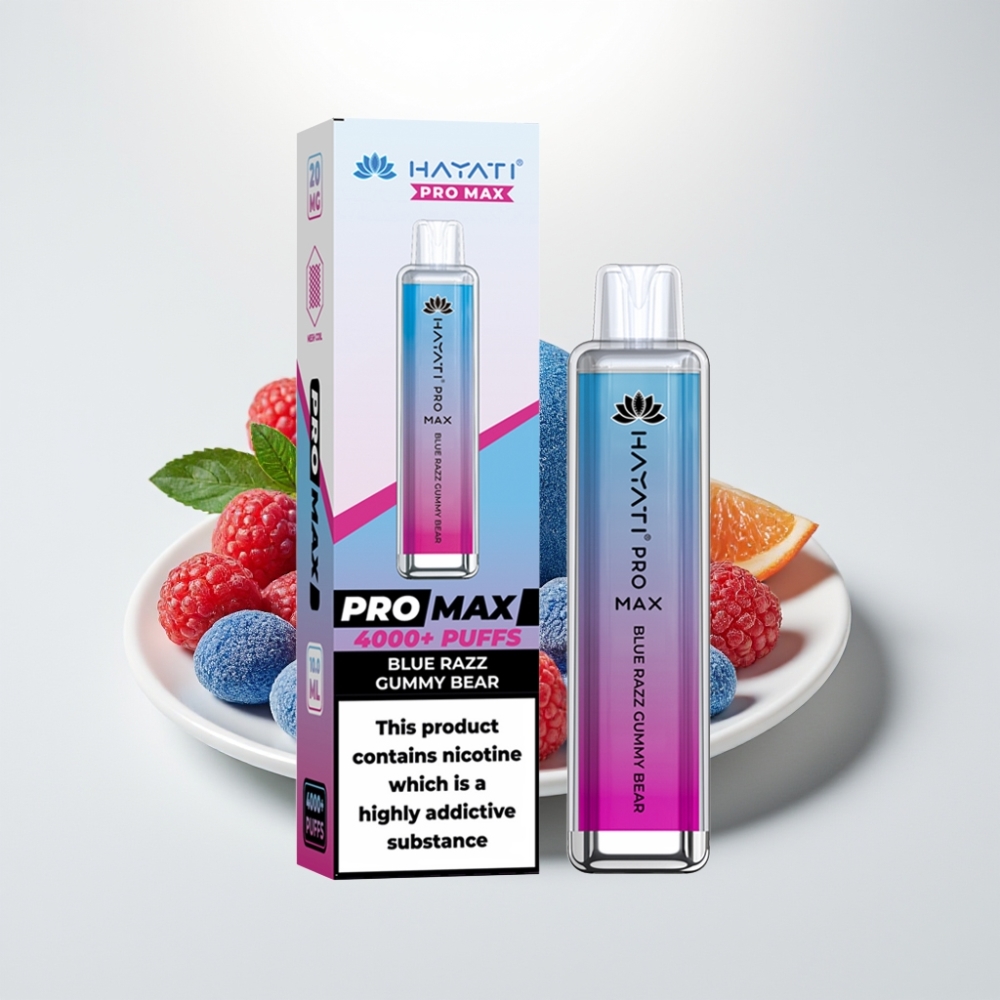 Hayati Pro Max 4000 Puffs Disposable Vape Modrý Malínový Gummy Medvedík, 2ml/10ml, 2%/5% Nikotín, 1400mAh