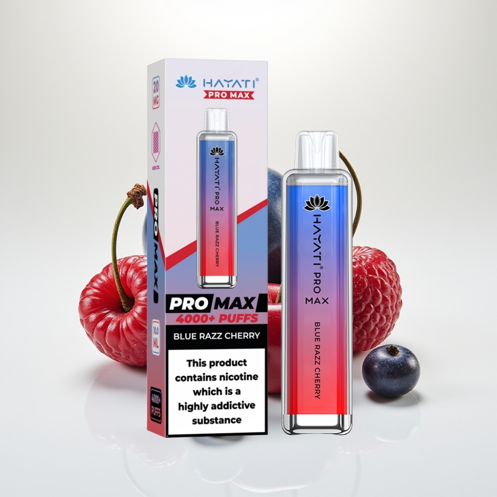 Hayati Pro Max 4000 Puffs Disposable Vape Modrý Malinový Čerešňový, 2%/5% Nikotín, 1400mAh, 4000 potiahnutí