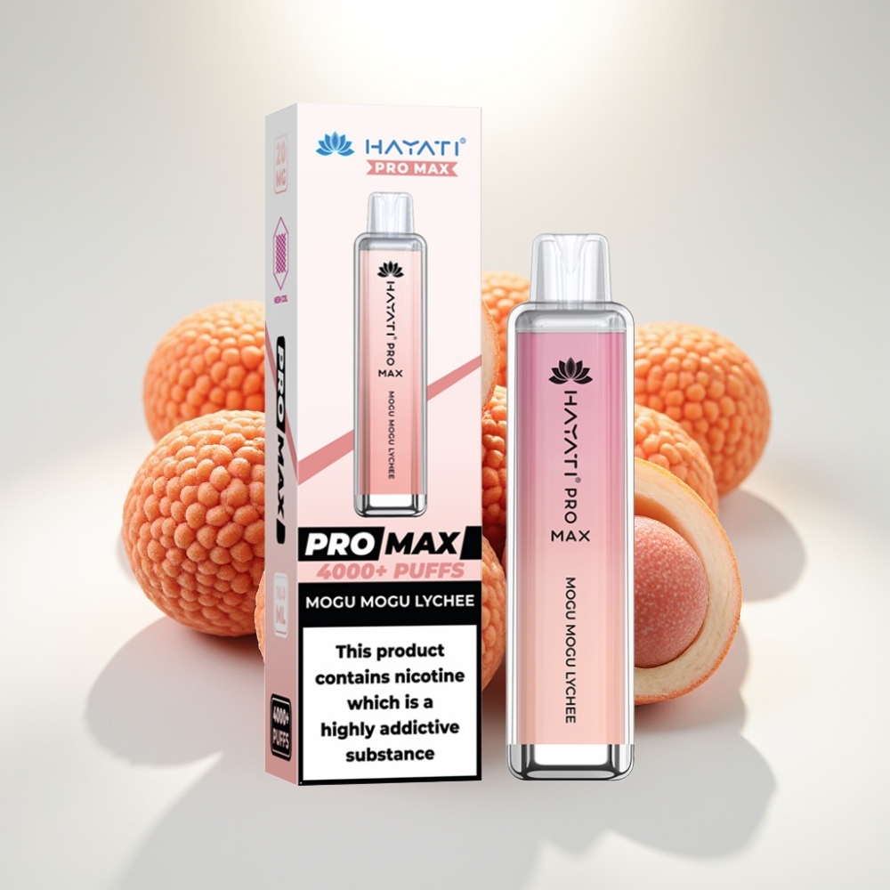 Hayati Pro Max 4000 Puffs Disposable Vape Mogu Mogu Lychee, 1400mAh batéria, 2ml nádrž, 10ml auto doplňovanie, 2% a 5% nikotín