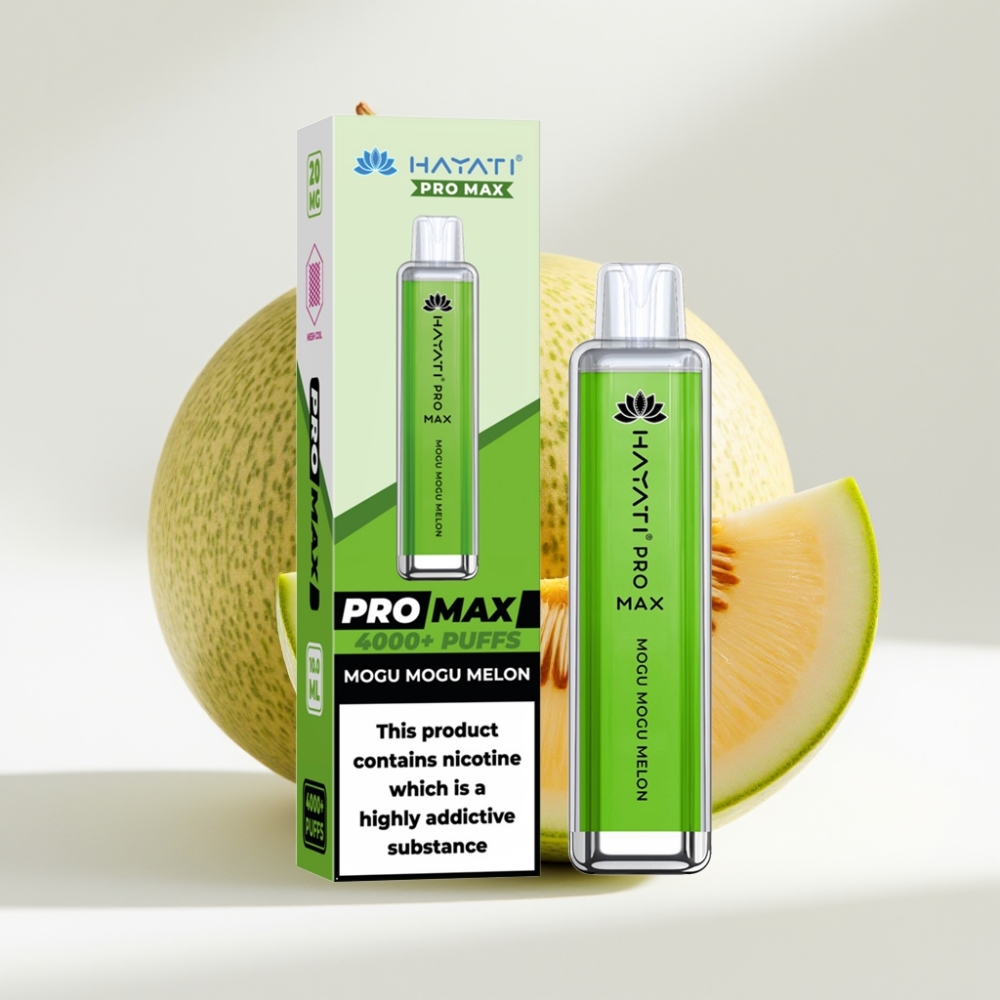 Hayati Pro Max 4000 Puffs Disposable Vape Mogu Mogu Melón, 1400mAh batéria, 2ml nádrž s 10ml auto dopĺňaním, 5% Nikotín