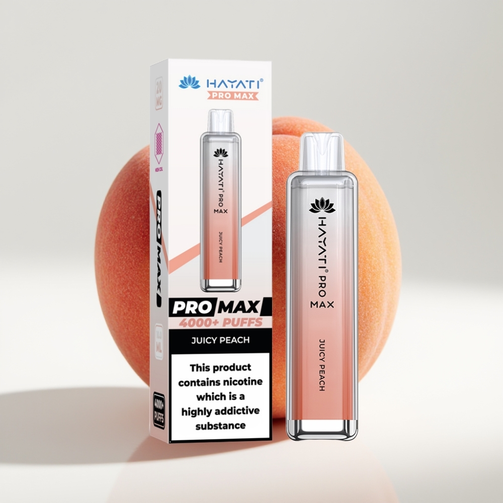 Hayati Pro Max 4000 Puffs Disposable Vape Šťavnatá Broskyňa, 2ml/10ml, 1400mAh, 2%/5% Nikotín