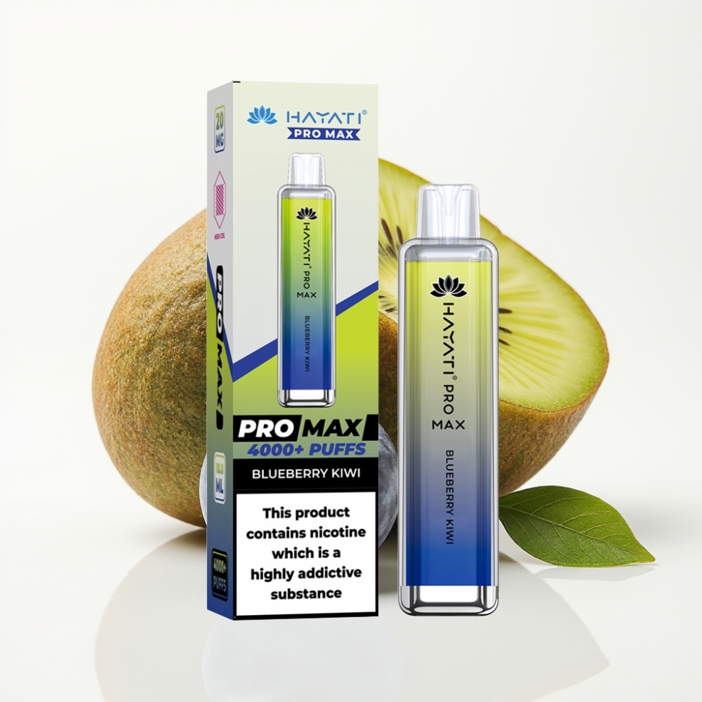 Hayati Pro Max 4000 Puffs Disposable Vape Čučoriedka Kivi, 2ml/10ml, 1400mAh, 2%/5% Nikotín Hayati Pro Max 4000 Puffs Disposable Vape Čučoriedka Kivi, 2ml/10ml, 1400mAh, 2%/5% Nikotín