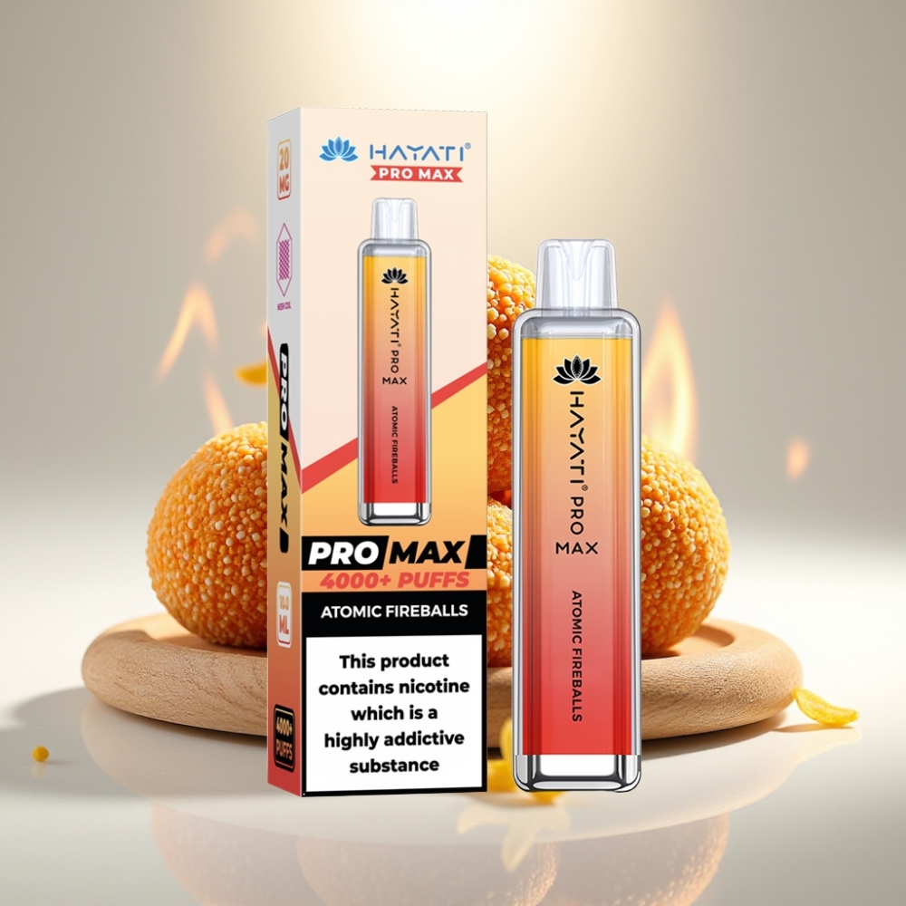 Hayati Pro Max 4000 Puffs Jednorázová E-cigareta Atomic Fireballs, 2ml/10ml, 1400mAh, 5% Nikotín