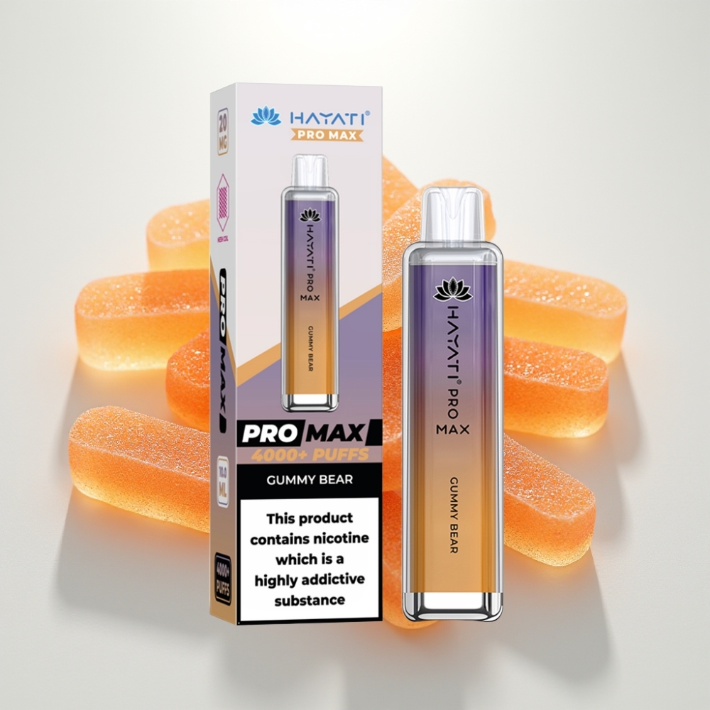 Hayati Pro Max 4000 Puffs Jednorázová E-cigareta Gummy Bear, 2%/5% Nikotín, 1400mAh Batéria, Dual 1.1 Ohm Mesh Coil