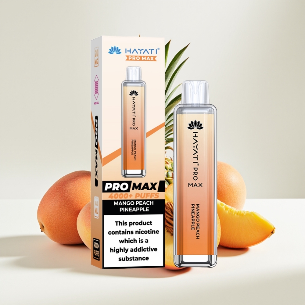 Hayati Pro Max 4000 Puffs Jednorazová E-cigareta Mango Broskyňa Ananás – 1400mAh, 2ml/10ml, Dual 1.1 Ohm Mesh Coil