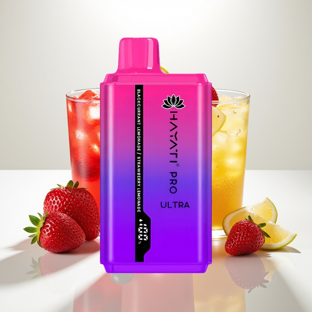 Hayati Pro Ultra 15000 Puffs – 850mAh batéria, 2×12ml náplň, 2% nikotín – Čierne ríbezle s citrónovou limonádou, Jahodová citrónová limonáda