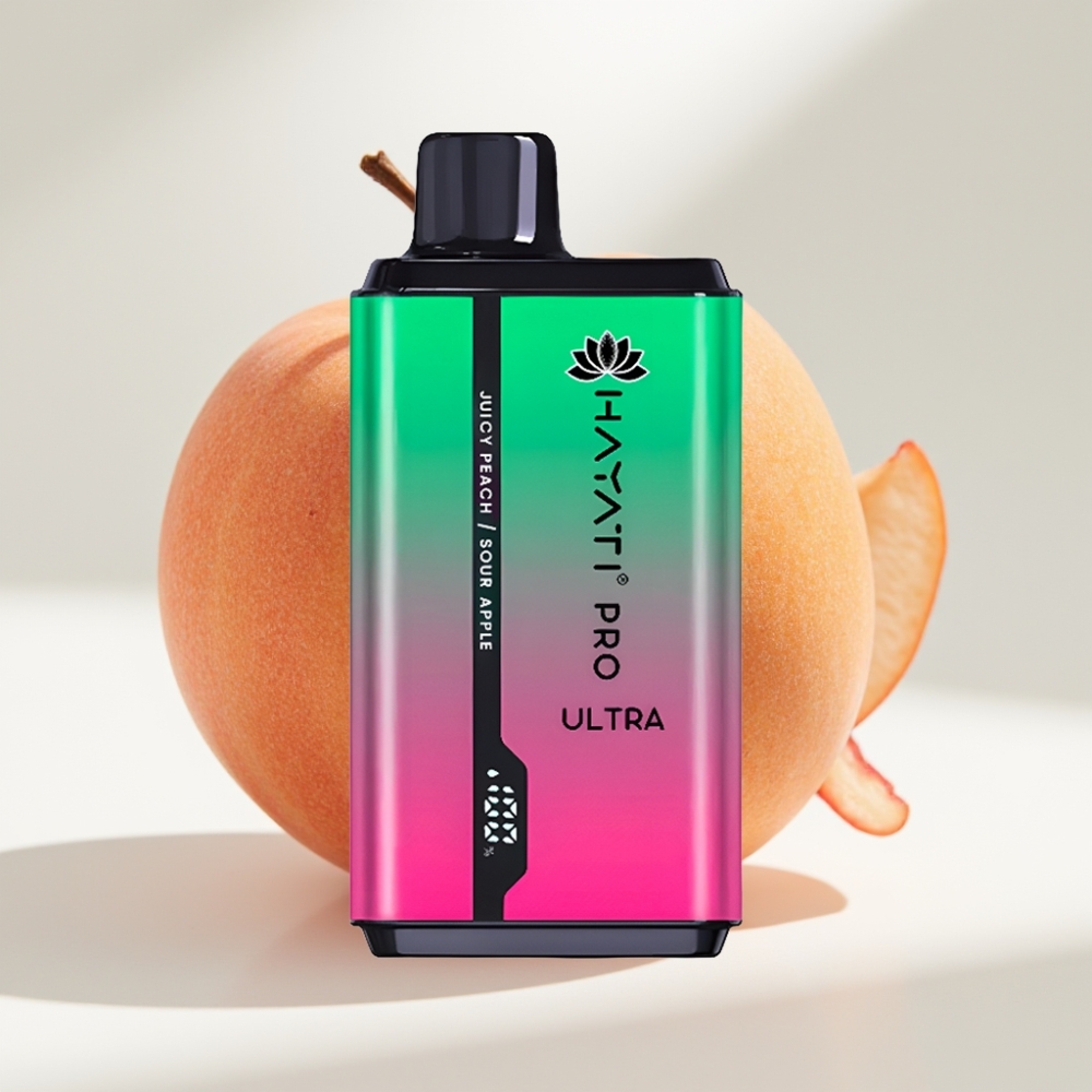 Hayati Pro Ultra 15000 Puffs Jednorázová E-cigareta Kyslé Jablko Šťavnatá Broskyňa 850mAh 2×12ml 2%